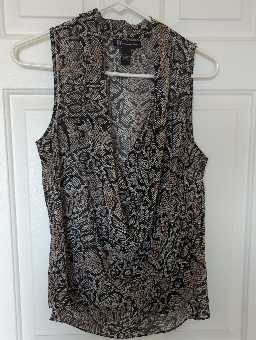 INC International Concepts Black & Cream Snake-Print Cowl-Neck Sexy Sleeveless